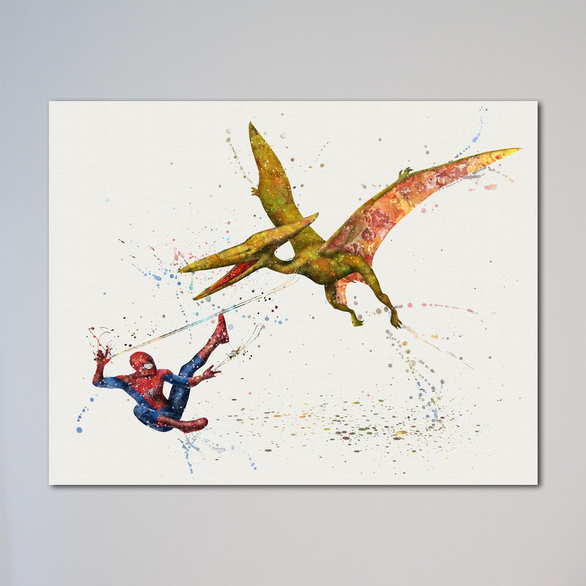 Spider-man Vs Pterodactylus Poster Dinosaur and Peter Parker - Etsy Denmark