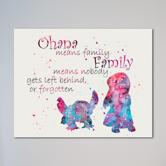 Stitch Ohana Means Family Quote Watercolor Art Print Lilo -  Portugal