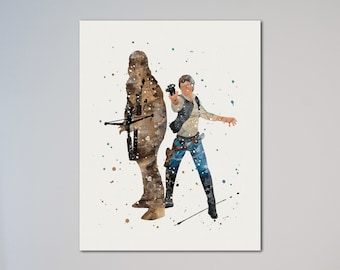 Star Wars Han Solo und Chewbacca Poster Aquarell Chewie und Solo starwars Wand-Dekor-Druck Kunst-Bild