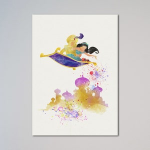 Princesa Jasmine Aladdin Tapete Mágico Pôster Impressão em Aquarela