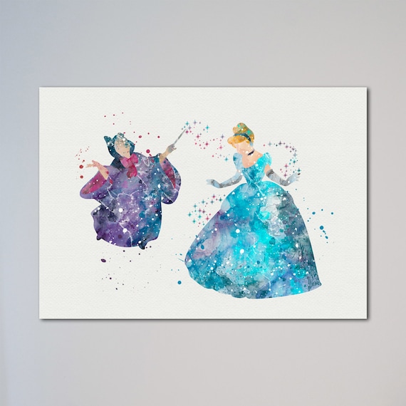 シンデレラと妖精のおばあちゃんのポスター プリンセス 水彩画