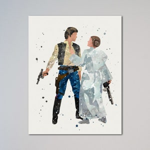 Han Solo y Leia Star Wars Imagen Cartel Arte Impresión Acuarela Star Wars Pareja amor regalo Habitación Arte Decoración Regalo Para su Regalo para él