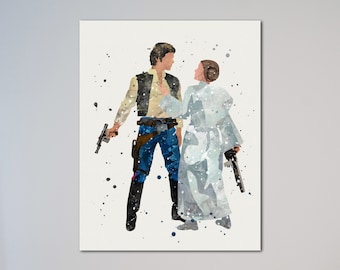 Han Solo und Leia Star Wars Bild Poster Kunstdruck Aquarell Star Wars Paar Liebe Geschenk Room Art Decor Geschenk Für sie Geschenk für Ihn