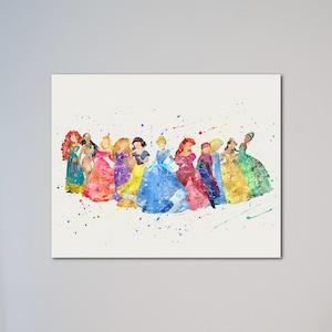 Prinzessinnen Aschenputtel Ariel Elsa Anna Belle Tiana Schneewittchen Rapunzel Aurora Pocahontas Merida Poster Aquarell Druck