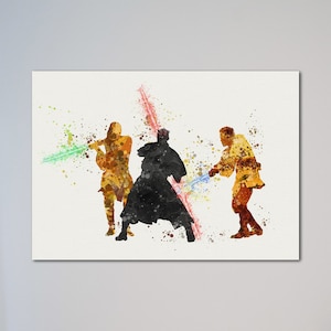 Darth Maul Obi-Wan Kenobi Qui-Gon Jinn Star Wars Poster Watercolor Print Jedi Fight