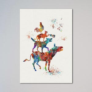 Town Musicians of Bremen Watercolor Poster illustrations Art Print Nursery Art Wall Decor gift