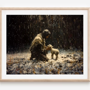 Jesucristo encuentra el cordero perdido y lo sostiene en sus manos Jesús deja el cartel cristiano 99 digital Parábola de la oveja perdida El buen pastor