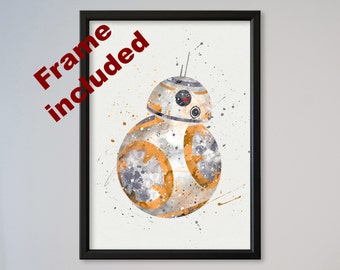 BB-8 Star Wars Poster Watercolor Fine Art Giclee Print Poster Star Wars Wall Hanging StarWars Nursery Art FRAMED New Droid bb8