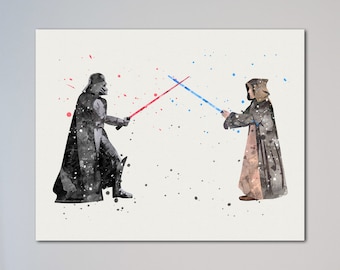 Darth Vader vs Obi-Wan Kenobi Star Wars Poster Aquarell Druck Star Wars Fans Kunst Geschenk