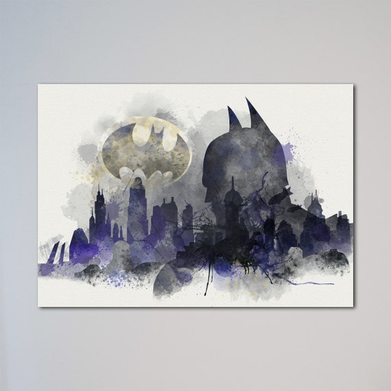 Batman Poster Gotham Aquarell Druck Der Dunklen Ritter Zeichen Etsy