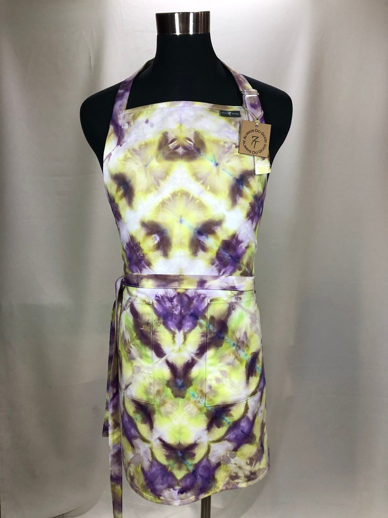 Apron Tie Dye Apron W/pockets Adj Neck Baking Etsy