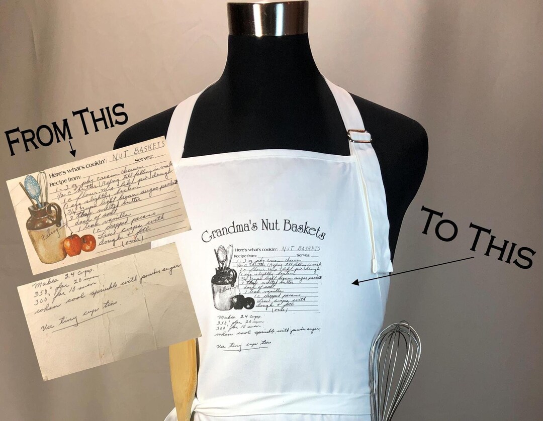 Personalized Apron Handwritten Recipe Gift Premium Cotton Aprons White