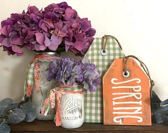 mason jar, hydrangea, purple, tags, spring, coral, green, tag, decor, little box, littlebox