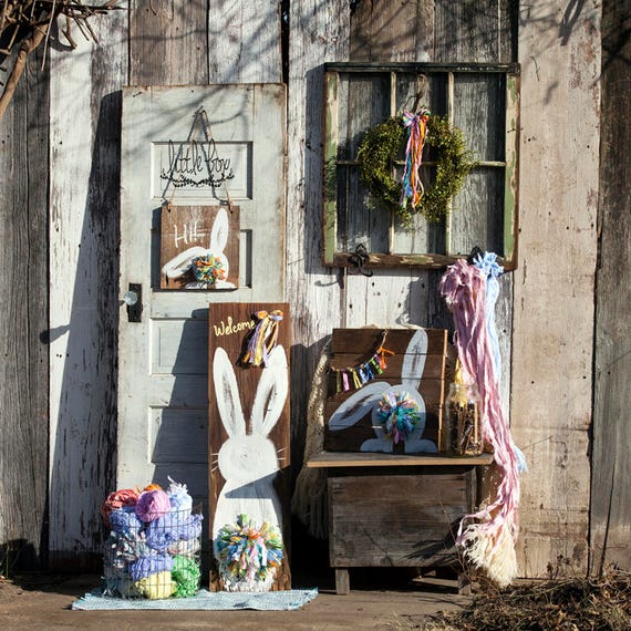 Easter Decoration Vertical Welcome Sign Mantel Decor Bunny Etsy