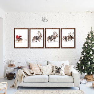 Santa sleigh reindeer, santa, reindeer, wall print, framed print, santa
