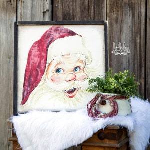 Santa, Free Shipping, Framed, Antiqued Canvas, Little Box Santa, Jolly Santa, Vintage Santa, Rustic Santa, Retro Santa, Large Framed Santa