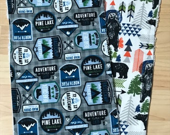 outdoor burp cloths - set of 2 - woodland burp cloths - camping burp cloths - park  burp cloths - gray burp rags - baby gift - new baby