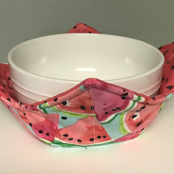 microwave safe bowl cozy - watermelon reversible microwaveable pot holder- hot bowl holder -all cotton hot pad- cold cozy