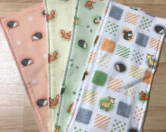 woodland animals burp cloths set of 4 - baby woodland  animal burp cloths -gender neutral - best burp cloths - burp rags- deer squirrel owl