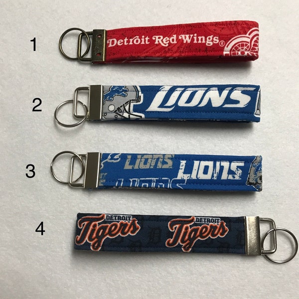 Detroit sports key fob - red wing wristlet - Detroit lions key chain - wristlet key fob - Detroit lover - Detroit red wings