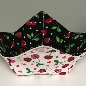 microwave safe bowl cozy - cherries reversible microwaveable pot holder- hot bowl holder -all cotton hot pad- cold cozy