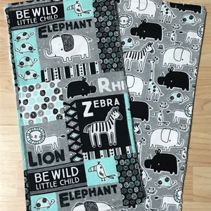 jungle animal burp cloths - set of 2 - zebra burp cloths - giraffe burp cloths - lion burp cloths - elephant  burp rags - baby gift