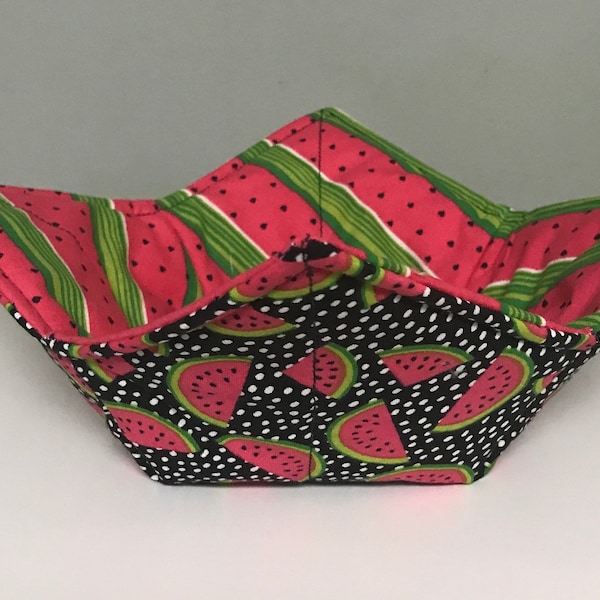 microwave safe bowl cozy - watermelon reversible microwaveable pot holder- hot bowl holder -all cotton hot pad- cold cozy