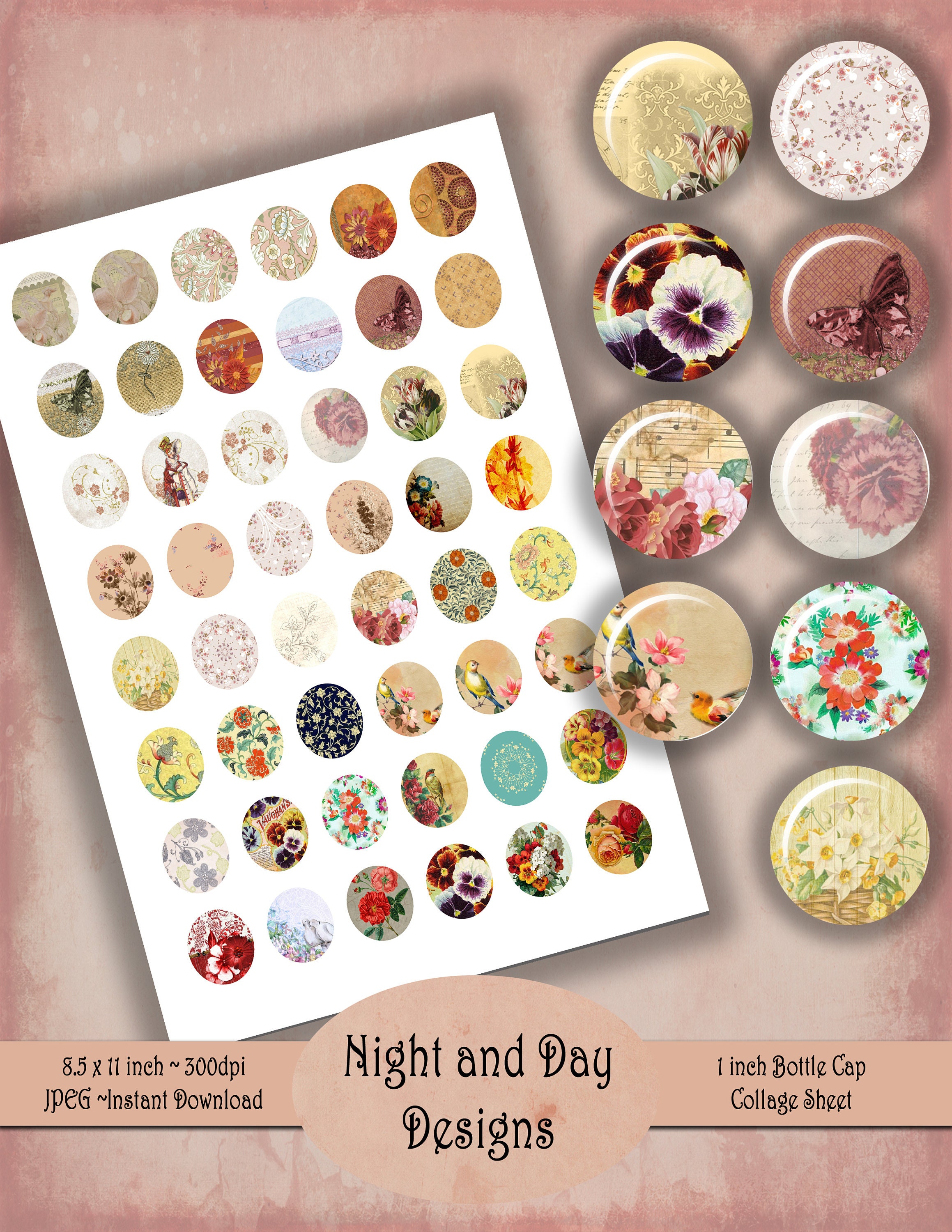 #YNY03 Instant Download 1 Inch Bottle Cap Size Printable Butterflies Collage Sheet