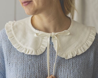 White Linen Peter Pan Collar with ruffle