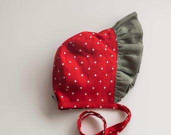 STRAWBERRY I - Baby linen bonnet