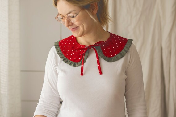 red peter pan collar top
