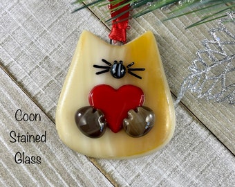 Chubby Cat in a Hat Glass Christmas Ornament