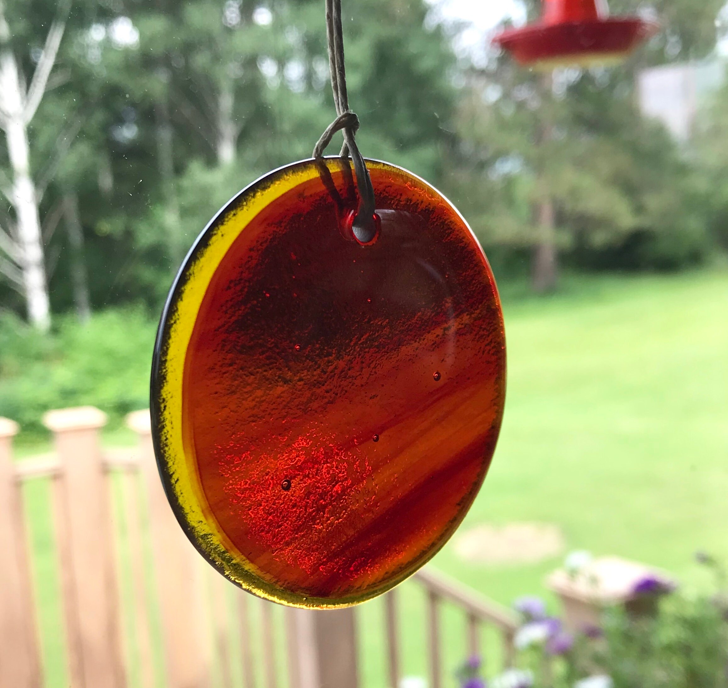 Round Glass Suncatcher Red Glass Suncatcher Glass Ornament Etsy