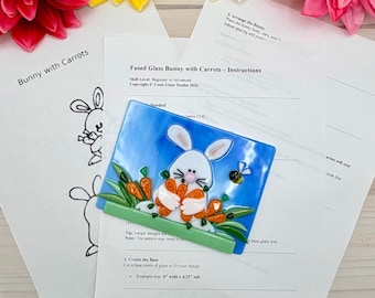 Lapin en verre fusionné avec motif carottes, motif de Pâques, téléchargement numérique PDF