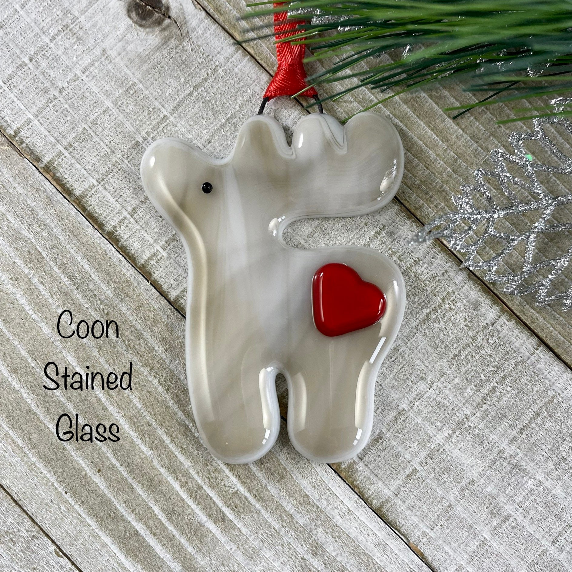 Fused Glass Christmas Ornament Woodland Animal Home Decor Deer Ornament with a Heart