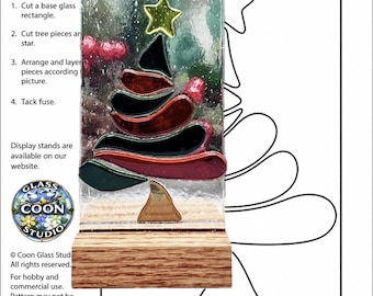Panneau sapin de Noël fantaisiste – Modèle en verre fusionné (PDF)