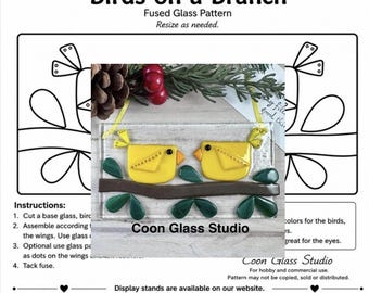 Modèle de verre fusionné pour débutants : Oiseaux sur une branche – Téléchargement PDF imprimable