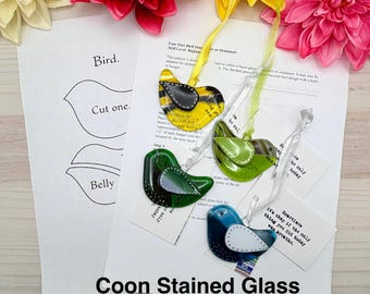 Modèle PDF de décoration attrape-soleil oiseau | Projet de verre fusionné et coloré pour débutants | Téléchargement numérique