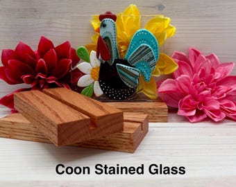 Présentoir en bois de chêne de 6 pouces : présentoir en verre fusionné et teinté