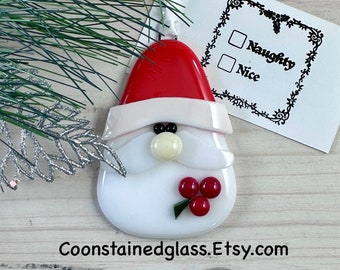 Santa Claus Christmas Ornament with a Christmas Card, Fused Glass Santa Ornament, Kris Kringle, Saint Nick, Christmas Decor, Handmade Gifts