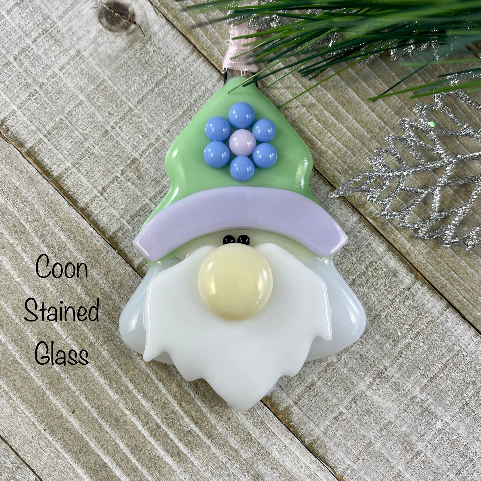 Tree Gnome Ornament Fused Glass Gnome Ornament Garden Gnome Etsy