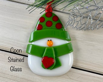 Chubby Snowman Christmas Ornament, Fused Glass Snowman Ornament, Glass Ornament, Keepsake Gift, Tree Ornament,