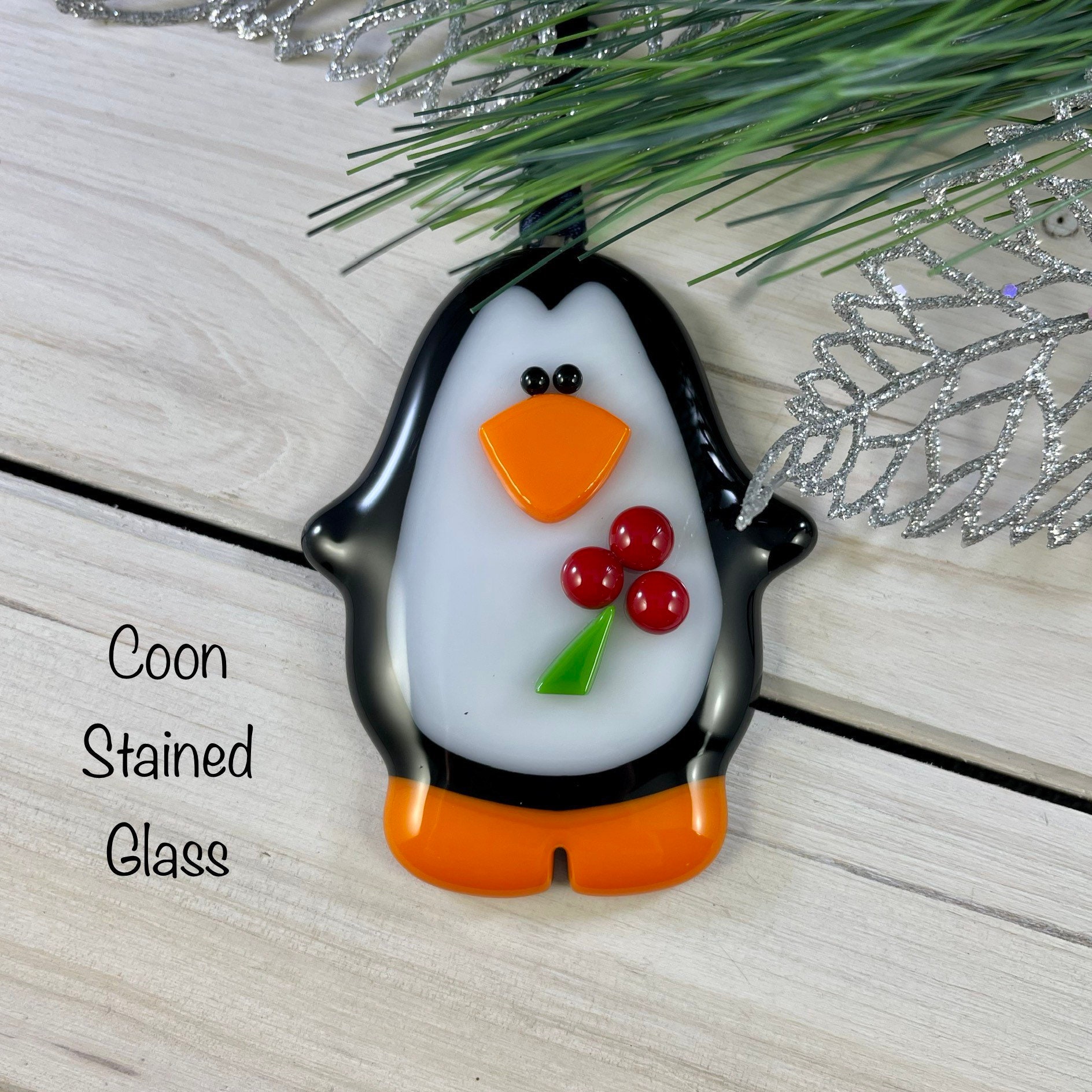 Stained Glass Penguin with Snow Flake Ornament 