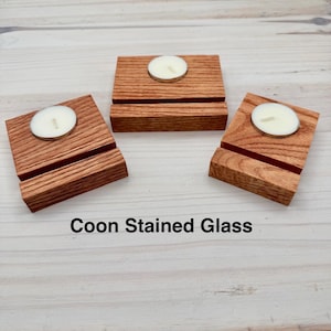 Oak Fused Glass Display Stand with Tea Light Holder