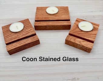 Oak Fused Glass Display Stand with Tea Light Holder