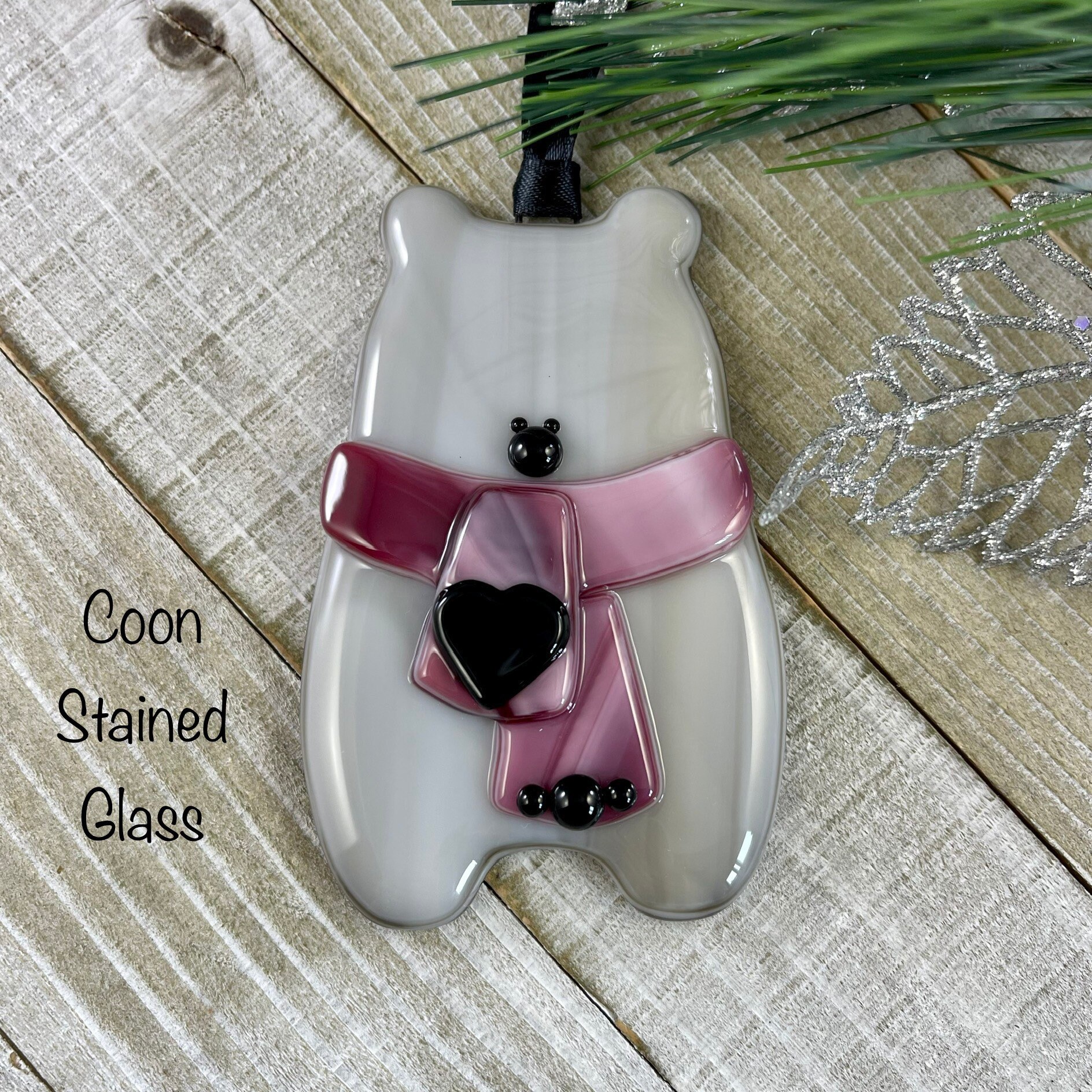 Glass Bear Ornament Bear Christmas Ornament Woodland Animal Etsy