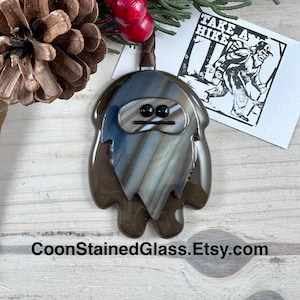 Fused Glass Bigfoot Ornament: Handmade Sasquatch Christmas Decor