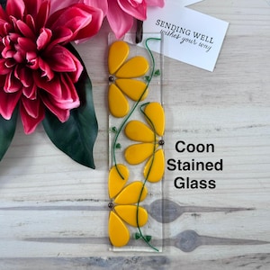 Fused Glass Sunflower Panel: Yellow Flower Wall Art, Handmade