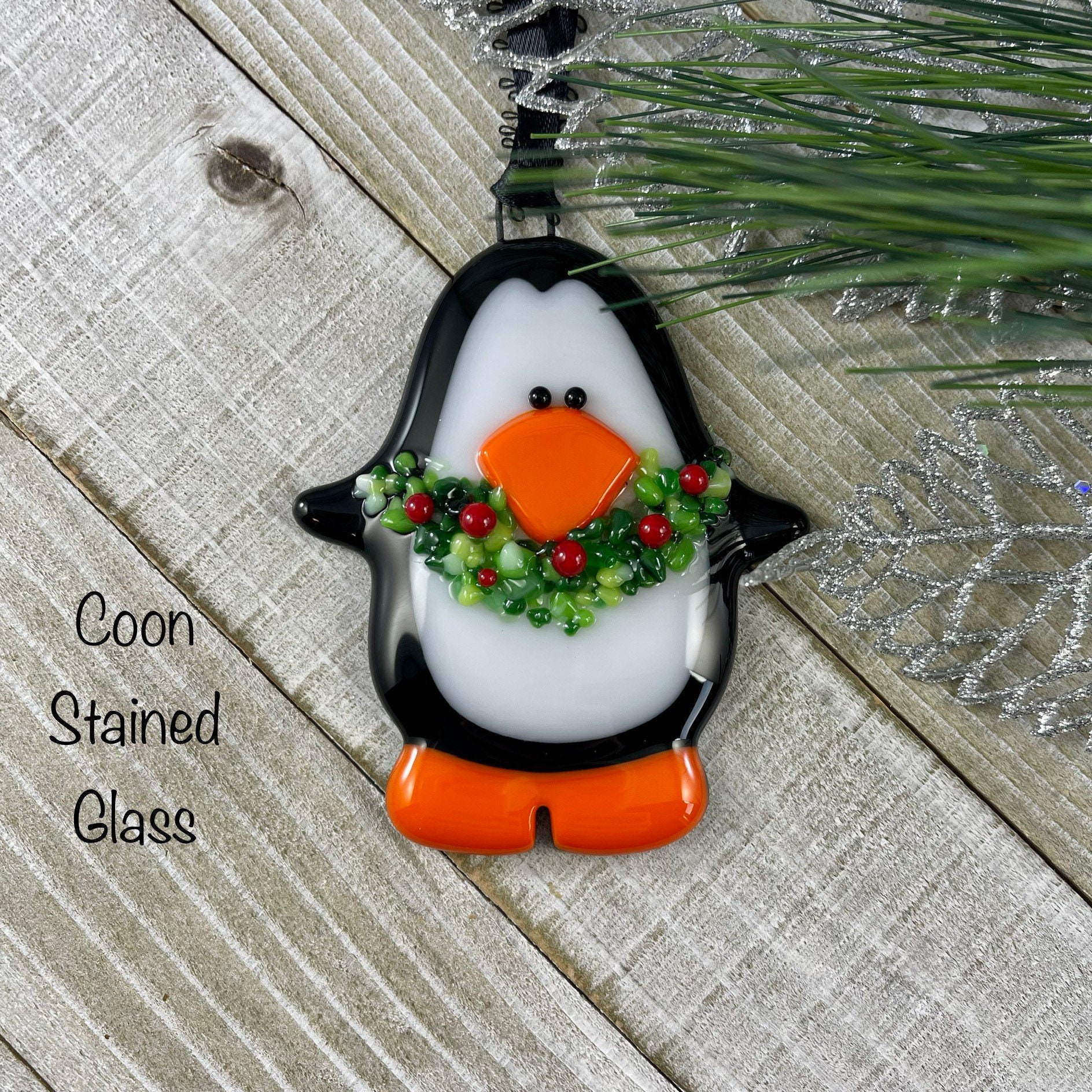 Penguin Ornament Fused Glass Bird Decor Christmas Etsy