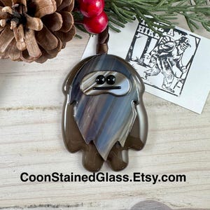 Fused Glass Bigfoot Ornament: Handmade Sasquatch Holiday Decor